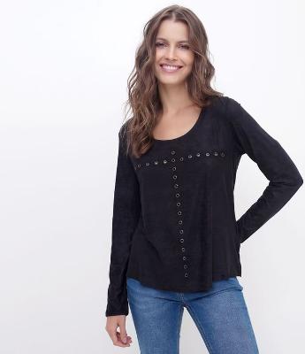 Blusa Lisa com Ilhós em Suede 