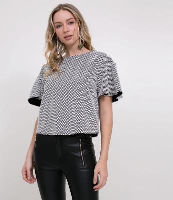 Blusa Jaquard com Manga Godê 
