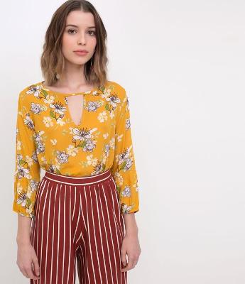 Blusa Floral Manga Longa 