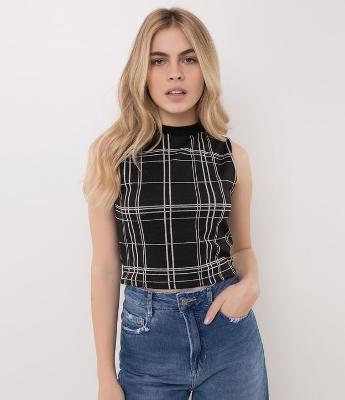 Blusa Cropped com Xadrez Grid