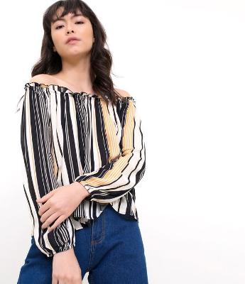Blusa Bata Ombro a Ombro Listrada 