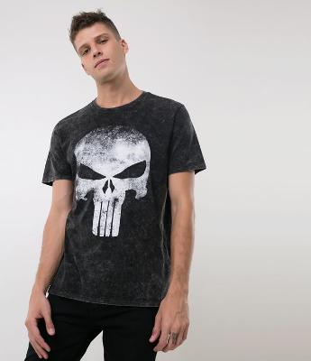 Camiseta Marmorizada com Estampa Caveira