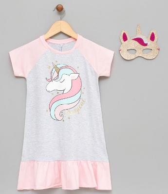 Camisola Infantil com Estampa e Máscara Unicórnio - Tam 6 a 14