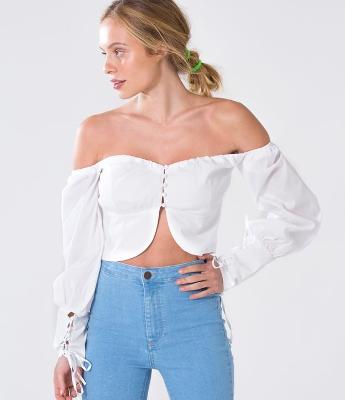 Blusa Cropped com Manga Bufante