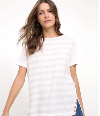 Blusa com Listras Frontais e Botões Laterais 