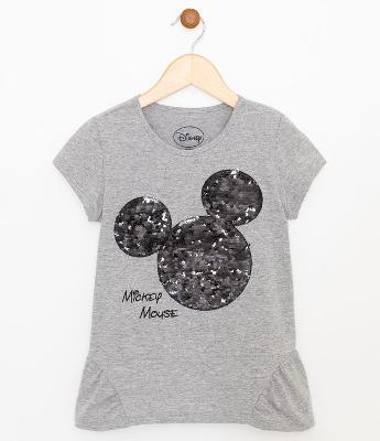 Blusa Infantil com Paetês do Mickey - Tam 4 a 14