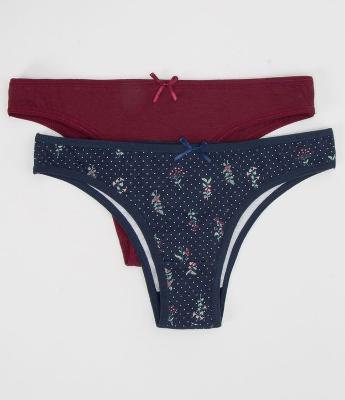 Kit com 2 Calcinhas Biquíni Floral e Lisa 