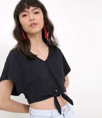 Blusa Estampada com Amarração na Cintura