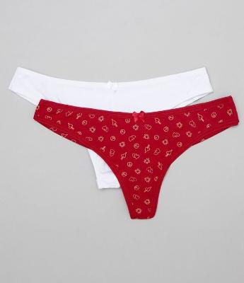 Kit com 2 Calcinhas Biquíni Fio Estampada e Lisa 