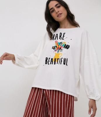 Blusa em Moletom com Manga Bufante