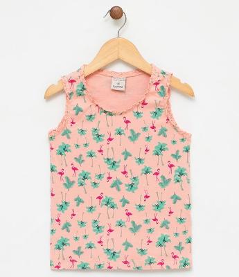 Blusa Regata Infantil com Rendinha na Gola - Tam 5 a 14