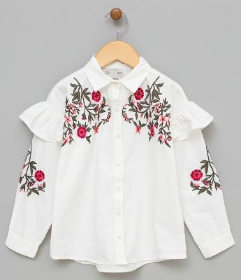 Camisa Infantil com Bordado na Pala - Tam 5 a 14