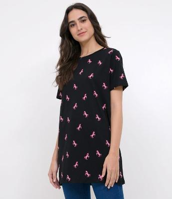 Blusa Alongada Estampada com Unicórnio 