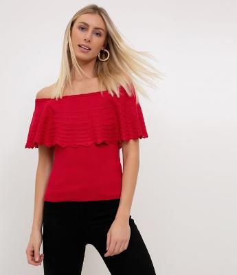 Blusa em Retilinea Ombro a Ombro com Babado 