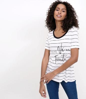 Blusa Listrada com Escrita Se te faz feliz 