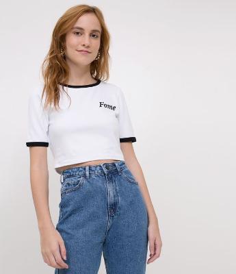Blusa Cropped com Estampa Fome