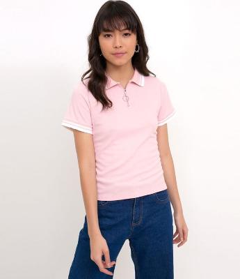 Blusa Polo com Zíper na Gola 