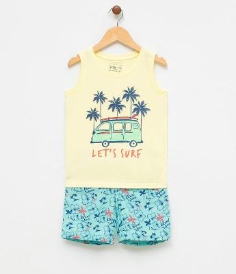 Conjunto Infantil Regata com Estampa e Bermuda Estampada - Tam 1 a 4