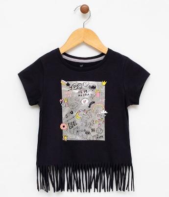 Blusa Infantil Estampa e Franjas - Tam 5 a 14
