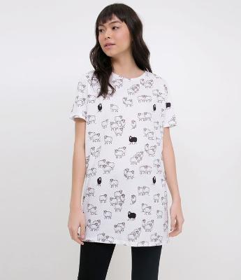 Blusa Alongada com Estampa Ovelhas