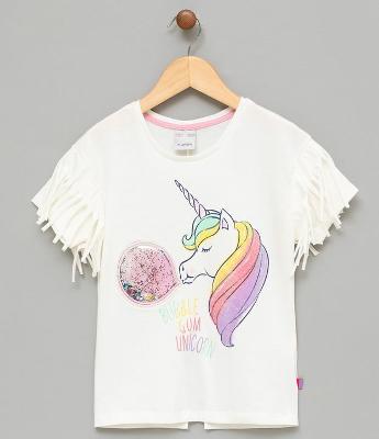 Blusa Infantil Estampa de Unicórnio com Glitter e Paetês - Tam 5 a 14