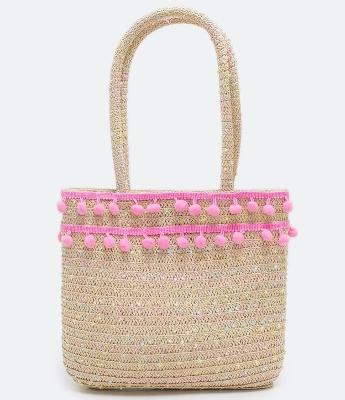 Bolsa de Palha com Mini Pompons Infantil - Tam único