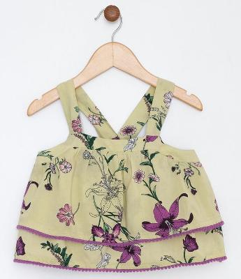 Blusa Infantil Estampada e com Babados - Tam 5 a 14