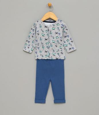 Conjunto Infantil Casaco e Body Estampado com Cachorrinho e Calça - Tam 0 a 18 meses