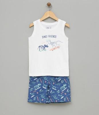 Conjunto Infantil Regata com Estampa e Bermuda Estampada com Dinossauros  Tam 1 a 4